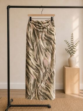 See You Monday Olive & Blush Satin Maxi Skirt